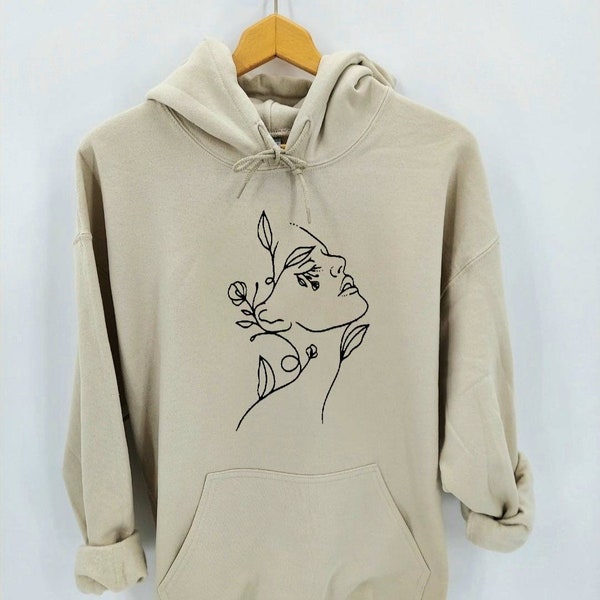 Minimalist Hoodie - Face Abstract Hoodie - Line Drawing Shirt - Female Outline  Hoodie - Cute Hoodie for Women - Wildflower Sweater -