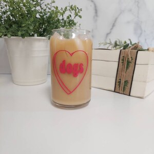 Valentine&#39;s Day Iced Coffee Glass, Hearts Can Glass, Iced Coffee Glass, Dogs Iced Coffee, Conversation Hearts Cup, Valentine Hearts Cup