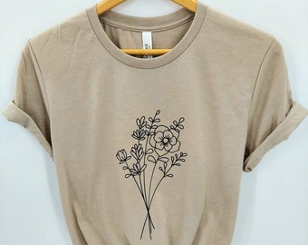 Minimalist Shirt - Wildflower Shirt - Line Drawing Shirt - SpringShirt - Cute Shirt for Women - Wildflower Shirt - Aesthetic - Flower Shirt