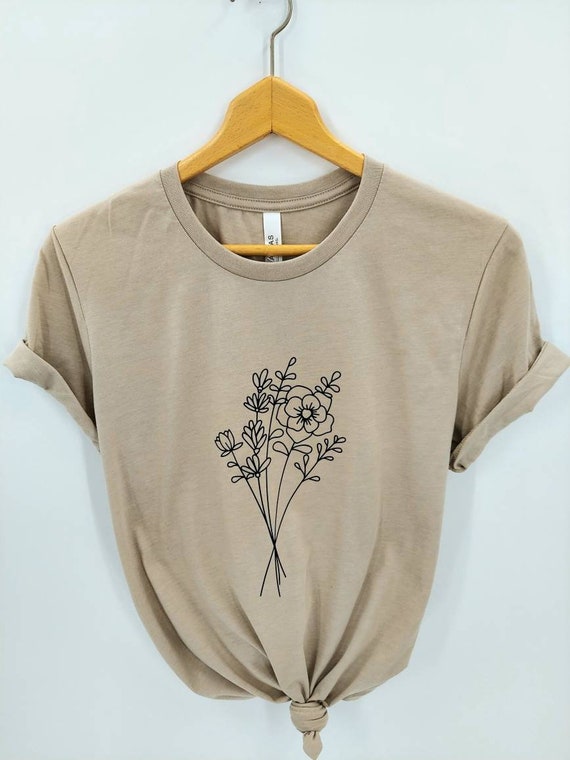 Minimalist Shirt Wildflower Shirt Line Drawing Shirt 