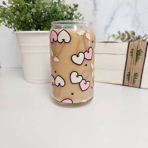 Cherry Iced Coffee Glass, Cherries Beer Can Glass, Iced Coffee Glass, Valentine Iced Coffee, Valentine Drinkware, Cherry Hearts Cup, Can Cup