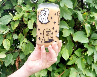 Ghost Iced Coffee Glass, Beer Can Glass, Iced Coffee Glass, Halloween Cup, Fall Coffee Cup, Cute Coffee Cup, Funny Ghost Cup