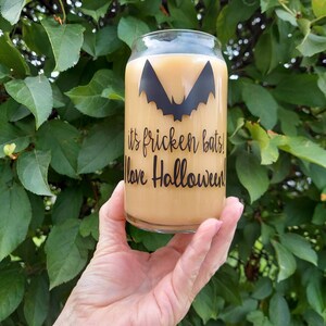 Halloween Iced Coffee Glass, Beer Can Glass, Iced Coffee Glass, Halloween Cup, Halloween Coffee Cup, It&#39;s Fricken Bats, Spooky Season Cup