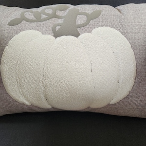 Pumpkin Applique Pillow Fall Lumbar Pillow Farmhouse Linen Light Gray Pillow Cute Pumpkin Fall Pillow