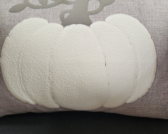 Pumpkin Applique Pillow Fall Lumbar Pillow Farmhouse Linen Light Gray Pillow Cute Pumpkin Fall Pillow