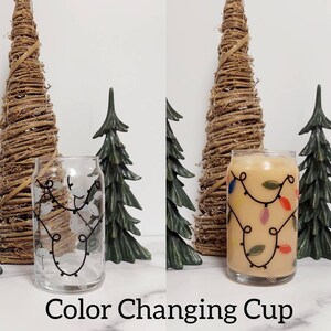 Vaso de café helado de Navidad, vaso de lata de cerveza, vaso de café helado, taza de Navidad, taza de luces de Navidad, taza de café, taza de cambio de color -