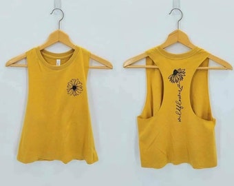 Wildflower Shirt - Wildflower Tank - Flower Racerback - Sunflower Shirt - Flower Cropped Tank - Summer Tank  - Shirts for Women -