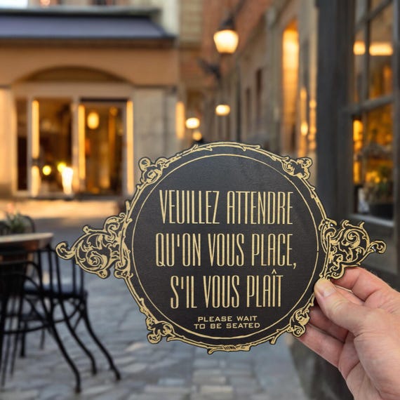 Black - Please Wait to be Seated - French - Plaque Sign 11x7in Black - Please Wait to be Seated - French - Plaque Sign 11x7in