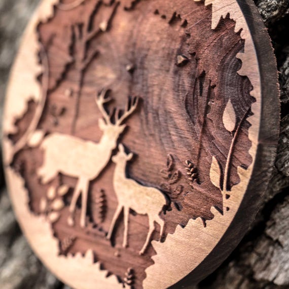 Deer Couple - Raw Cedar Ornament 3x3in Deer Couple - Raw Cedar Ornament 3x3in