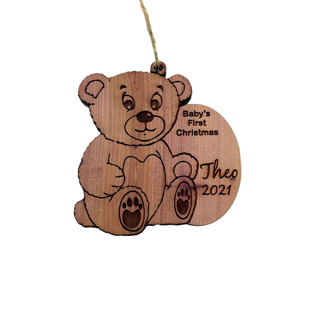 Customized PERSONALIZED Babies First Christmas Teddy Bear - Cedar Ornament Customized PERSONALIZED Babies First Christmas Teddy Bear - Cedar Ornament
