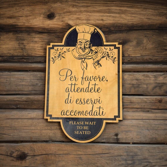 Sign - BLACK - Please Wait to be Seated - Italian - Plaque Sign 11x7in Sign - BLACK - Please Wait to be Seated - Italian - Plaque Sign 11x7in