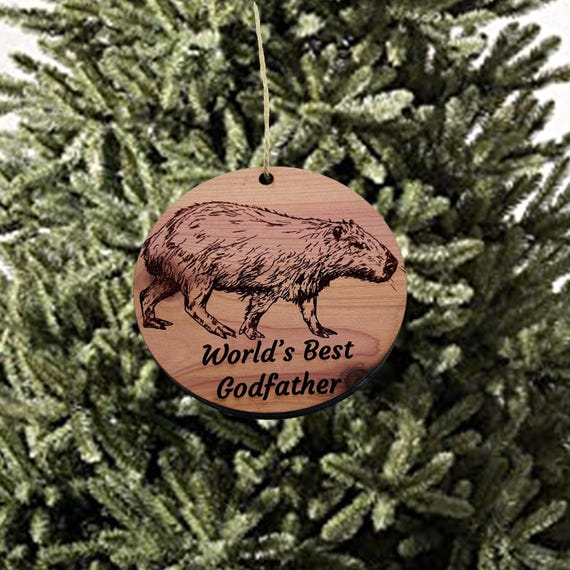 Worlds Best Dad Capybara - Cedar Ornament Worlds Best Dad Capybara - Cedar Ornament