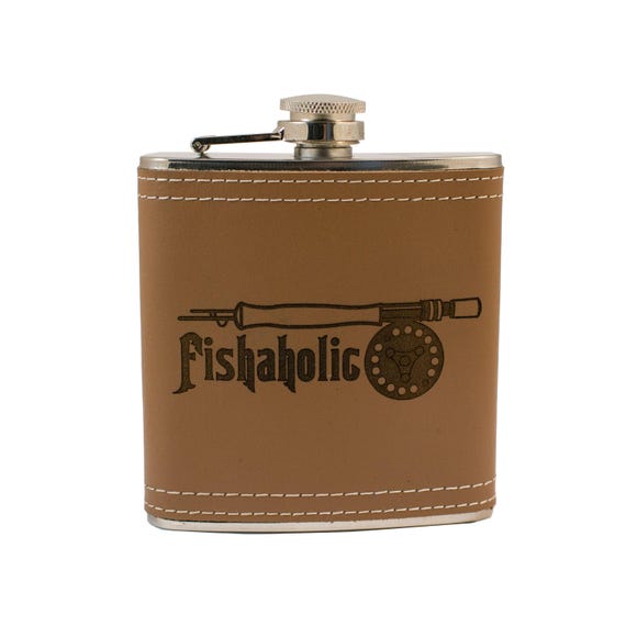 6oz Fishaholic Leather Flask 6oz Fishaholic Leather Flask