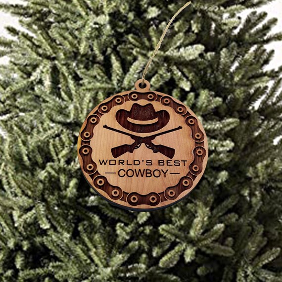 Worlds Best Cowboy Rifles and chains - Cedar Ornament Worlds Best Cowboy Rifles and chains - Cedar Ornament