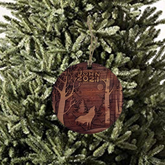 Custom PERSONALIZED Winter Wolf with your own wording - Raw Cedar Ornament 3x3in Custom PERSONALIZED Winter Wolf with your own wording - Raw Cedar Ornament 3x3in