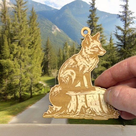 Ornament - Fox on a Stump Raw Wood Ornament - Fox on a Stump Raw Wood