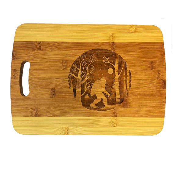 Winter Sasquatch Cutting Board 14''x9.5''x.5'' Bamboo Bigfoot Winter Sasquatch Cutting Board 14''x9.5''x.5'' Bamboo Bigfoot