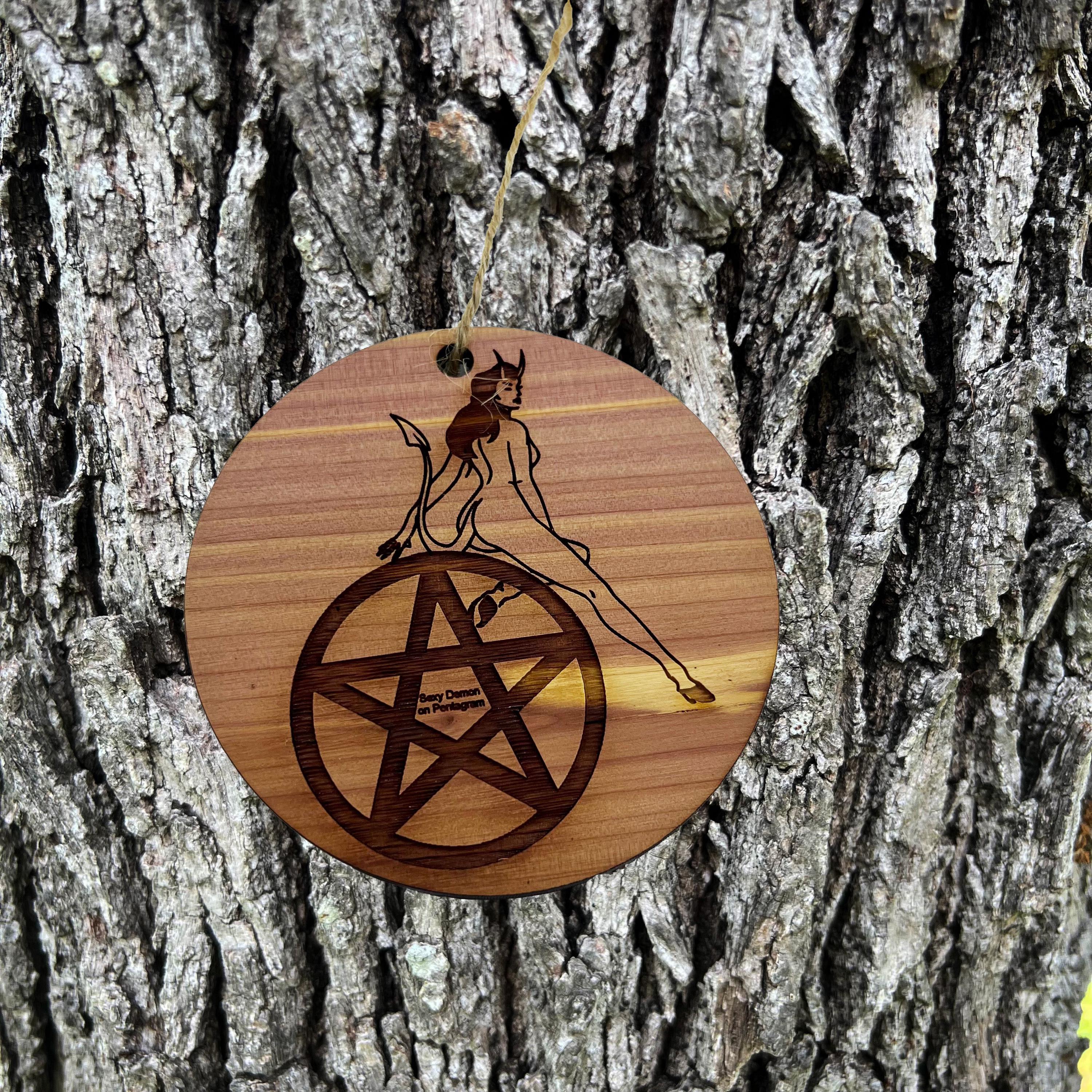 Sexy Demon on Pentagram - Cedar Ornament Sexy Demon on Pentagram - Cedar Ornament