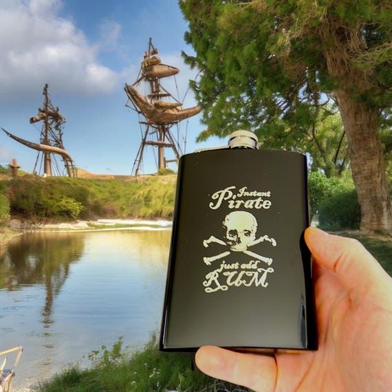 8oz BLACK Instant Pirate Just Add Rum Flask 8oz BLACK Instant Pirate Just Add Rum Flask