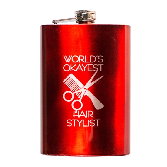 8oz RED World's Okayest Hair Stylist Flask 8oz RED World's Okayest Hair Stylist Flask