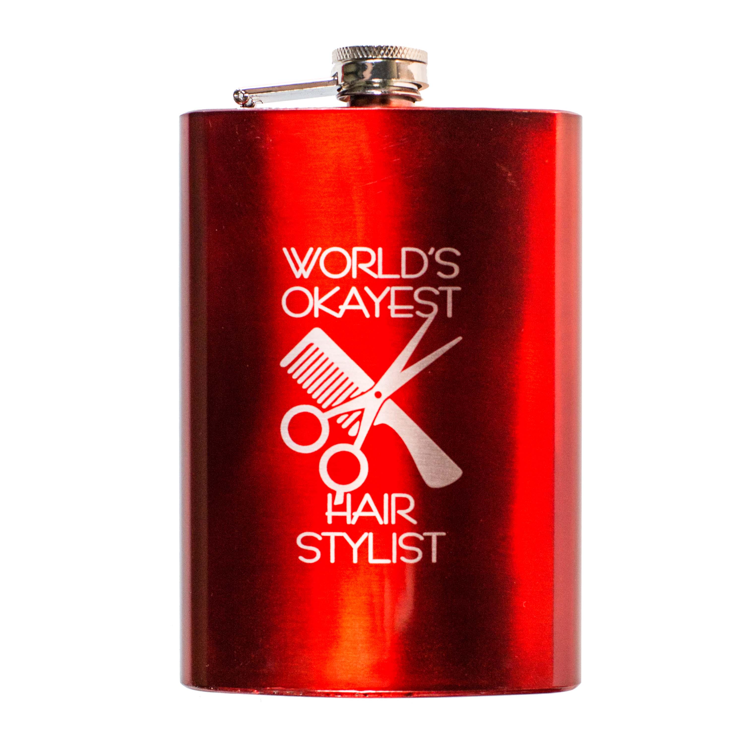 8oz RED World's Okayest Hair Stylist Flask 8oz RED World's Okayest Hair Stylist Flask
