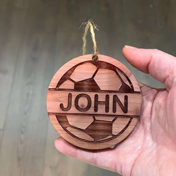 Customized PERSONALIZED Soccer Ball with your name - Cedar Ornament Customized PERSONALIZED Soccer Ball with your name - Cedar Ornament