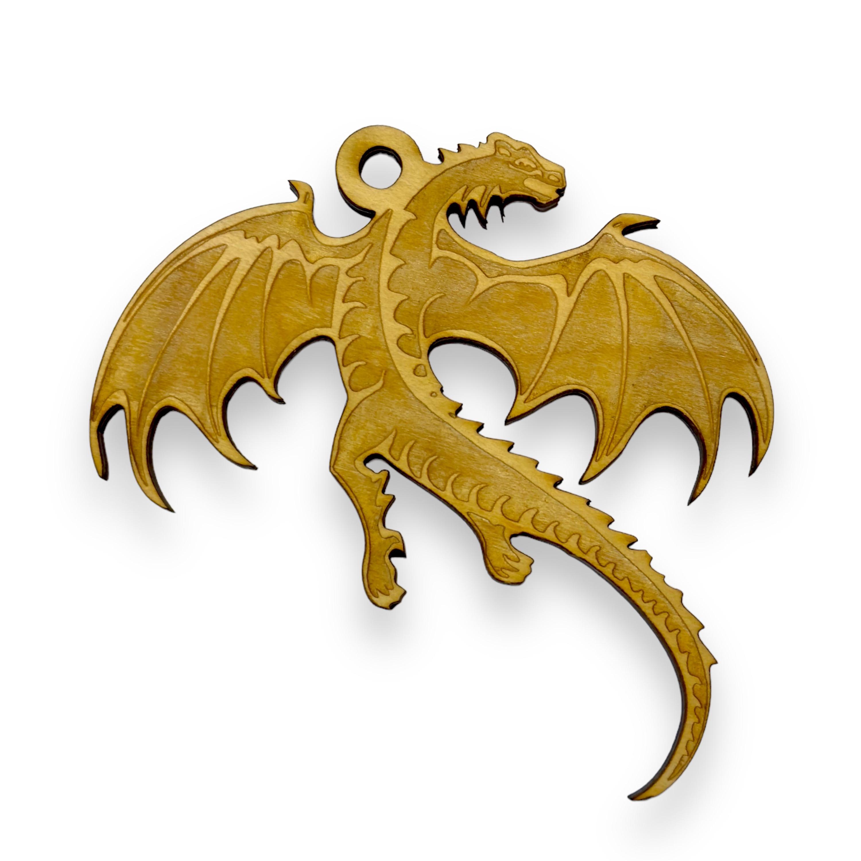 Ornament - Flying Dragon - Raw Wood 4x3in Ornament - Flying Dragon - Raw Wood 4x3in