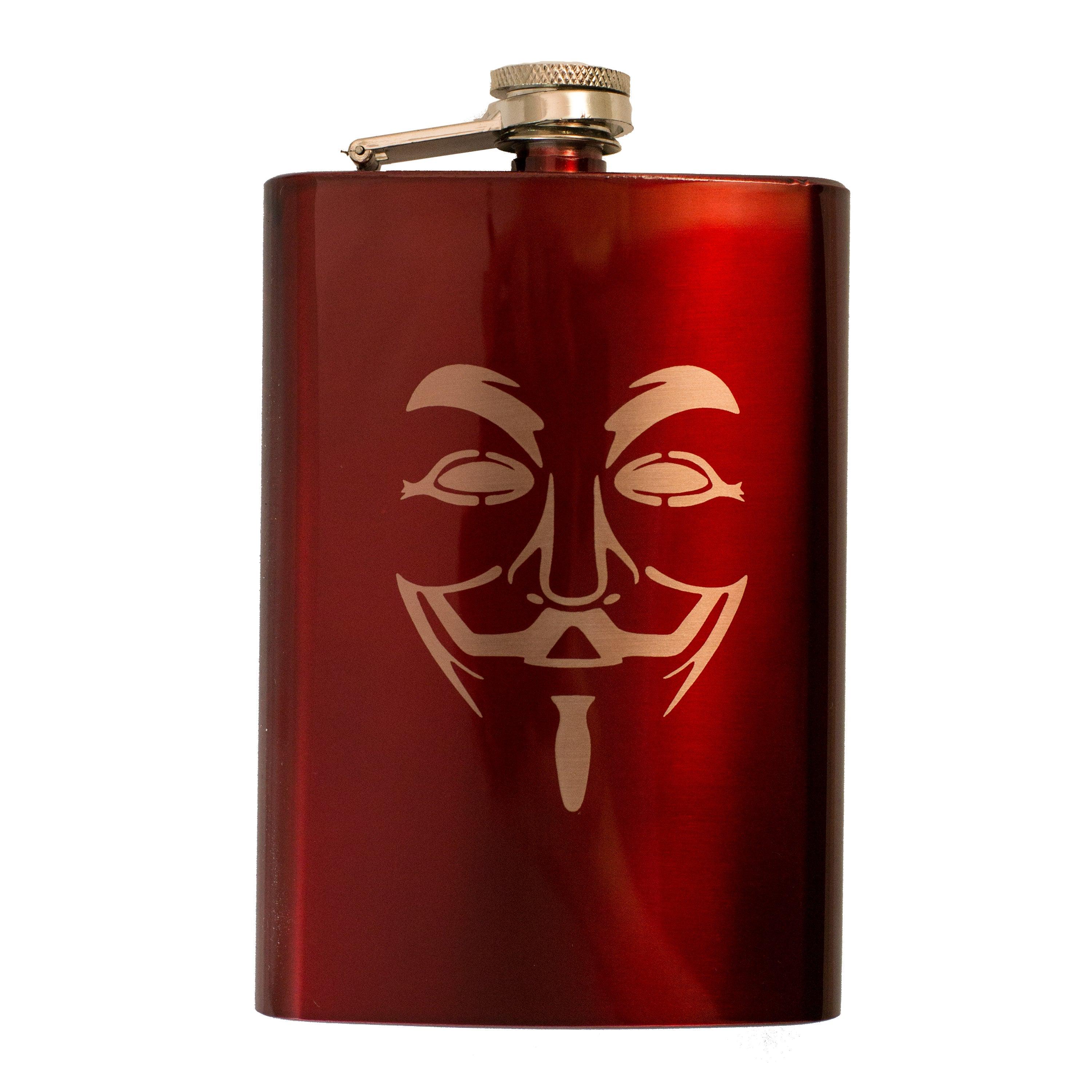 8oz RED Guy Fawkes Flask Anonymous Novelty 8oz RED Guy Fawkes Flask Anonymous Novelty