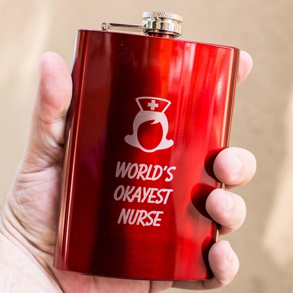 8oz RED World's Okayest Nurse Flask 8oz RED World's Okayest Nurse Flask