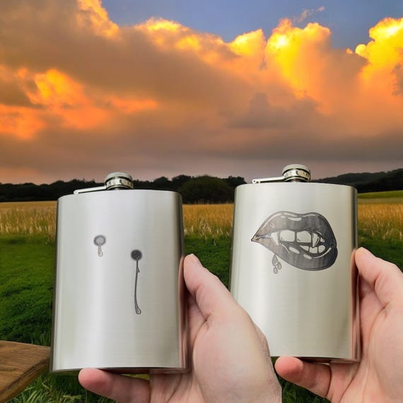 8oz His & Hers - Vampire - Stainless Steel Flask Set of Two 8oz His & Hers - Vampire - Stainless Steel Flask Set of Two