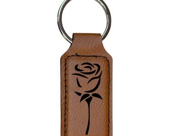 Keychain - Rectangle - Rose - Leather
