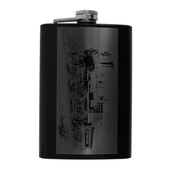 8oz BLACK Pittsburg Steam Locomotive Flask Train Novelty 8oz BLACK Pittsburg Steam Locomotive Flask Train Novelty