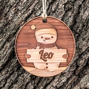 Snowman with Custom Name - Raw Cedar Ornament 3x3in PERSONALIZED Snowman with Custom Name - Raw Cedar Ornament 3x3in PERSONALIZED