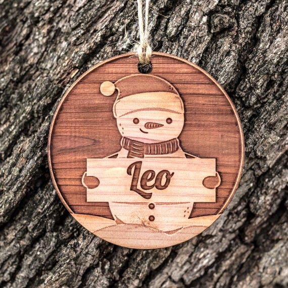 Snowman with Custom Name - Raw Cedar Ornament 3x3in PERSONALIZED Snowman with Custom Name - Raw Cedar Ornament 3x3in PERSONALIZED