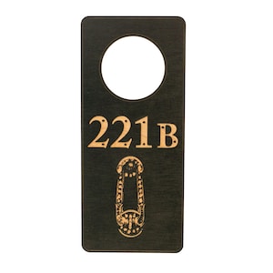 Door Hanger - 221b 9x4in Painted Wood Black Door Hanger - 221b 9x4in Painted Wood Black