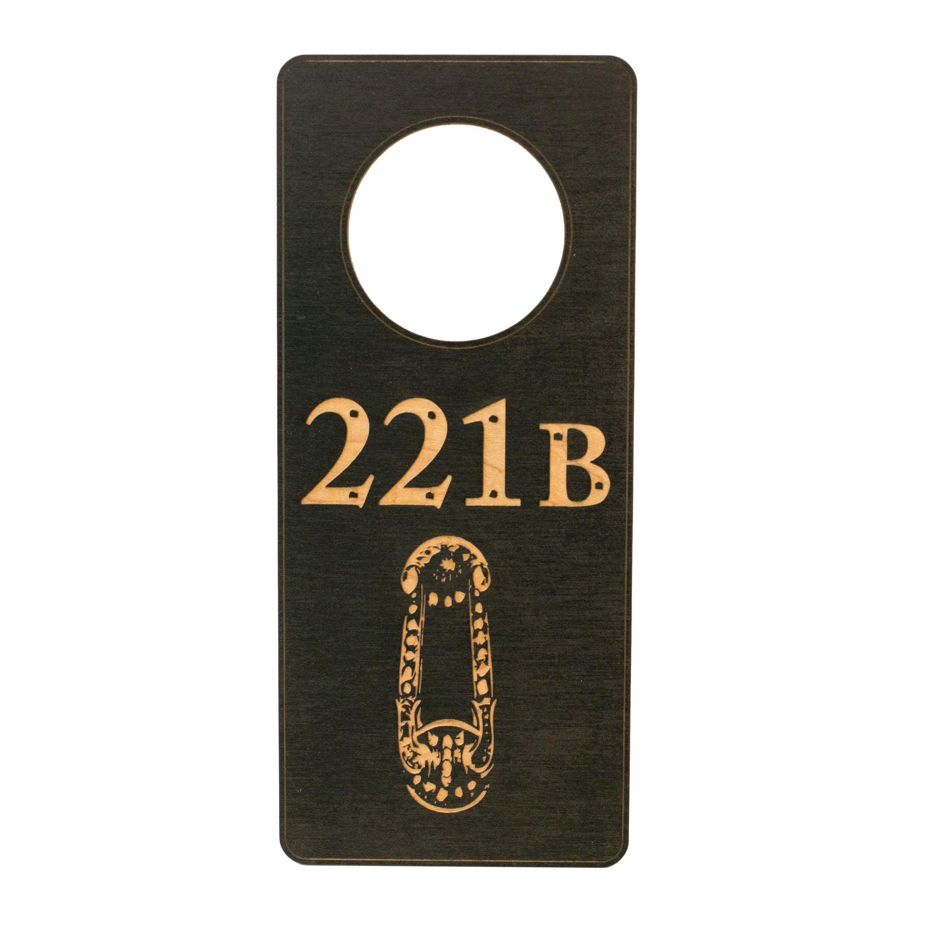 Door Hanger - 221b 9x4in Painted Wood Black Door Hanger - 221b 9x4in Painted Wood Black