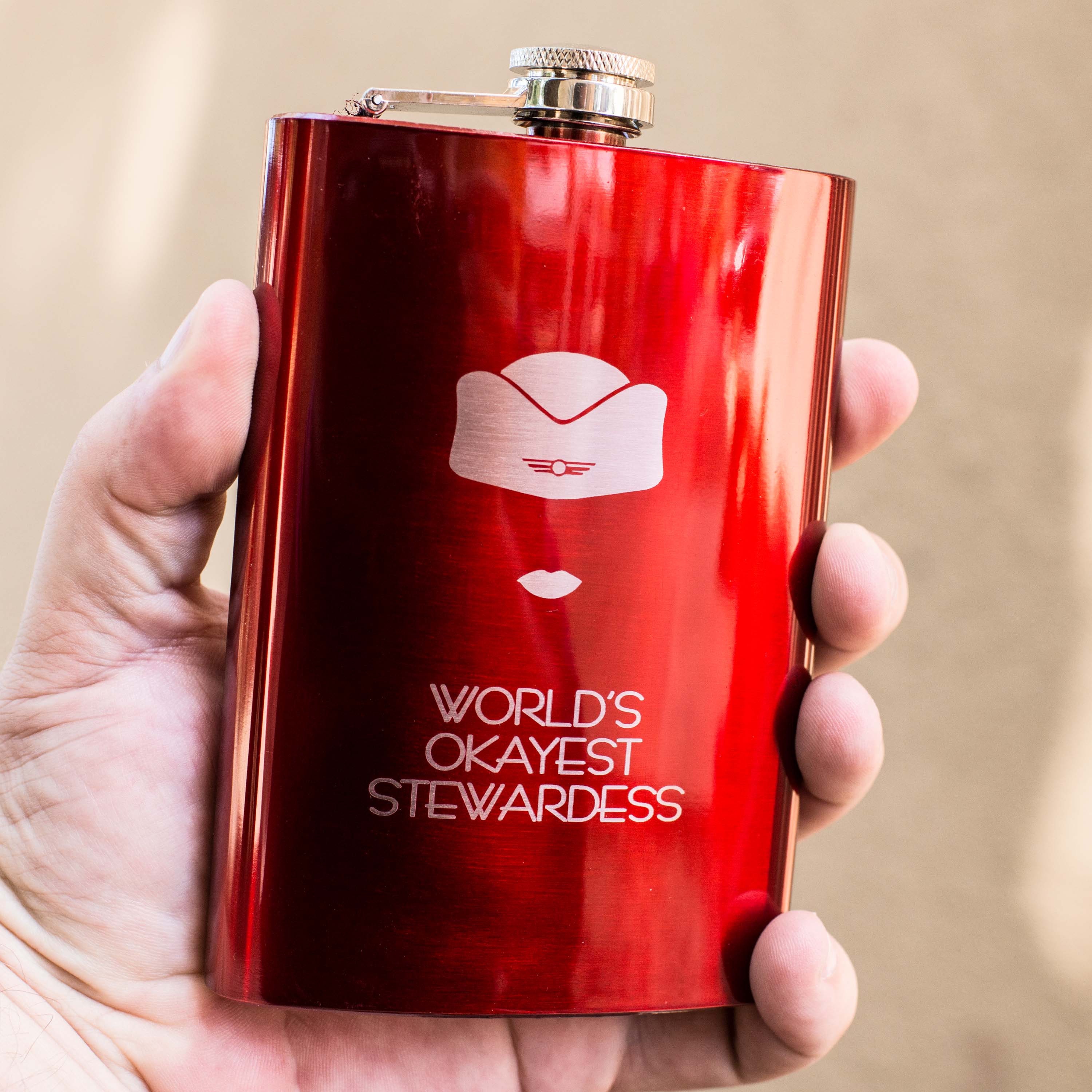 8oz RED World's Okayest Stewardess Flask 8oz RED World's Okayest Stewardess Flask
