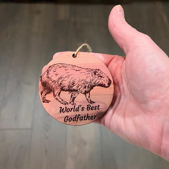 Worlds Best Dad Capybara - Cedar Ornament Worlds Best Dad Capybara - Cedar Ornament