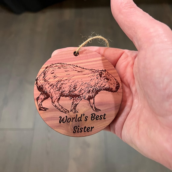 Worlds Best sister Capybara - Cedar Ornament Worlds Best sister Capybara - Cedar Ornament