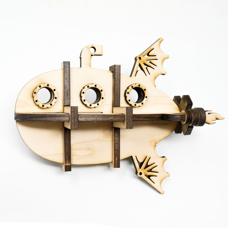 Steampunk Ornament Kit - Flying Submarine - Raw Wood (Assembly Required)