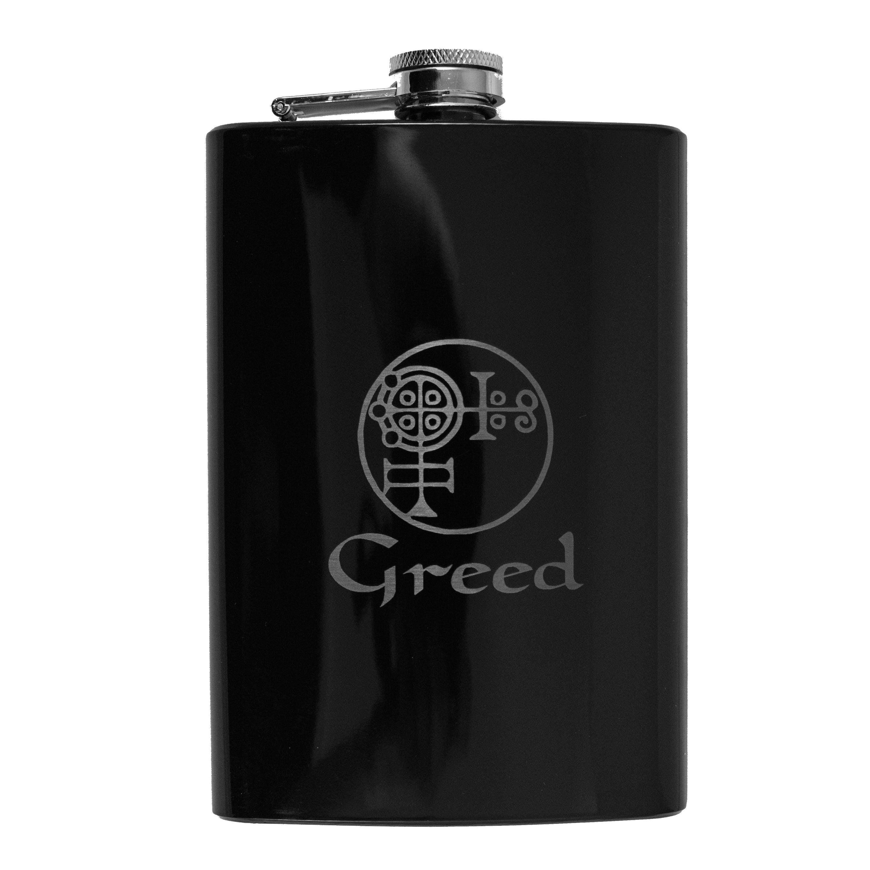 8oz BLACK Seven Deadly Sins GREED Flask 8oz BLACK Seven Deadly Sins GREED Flask