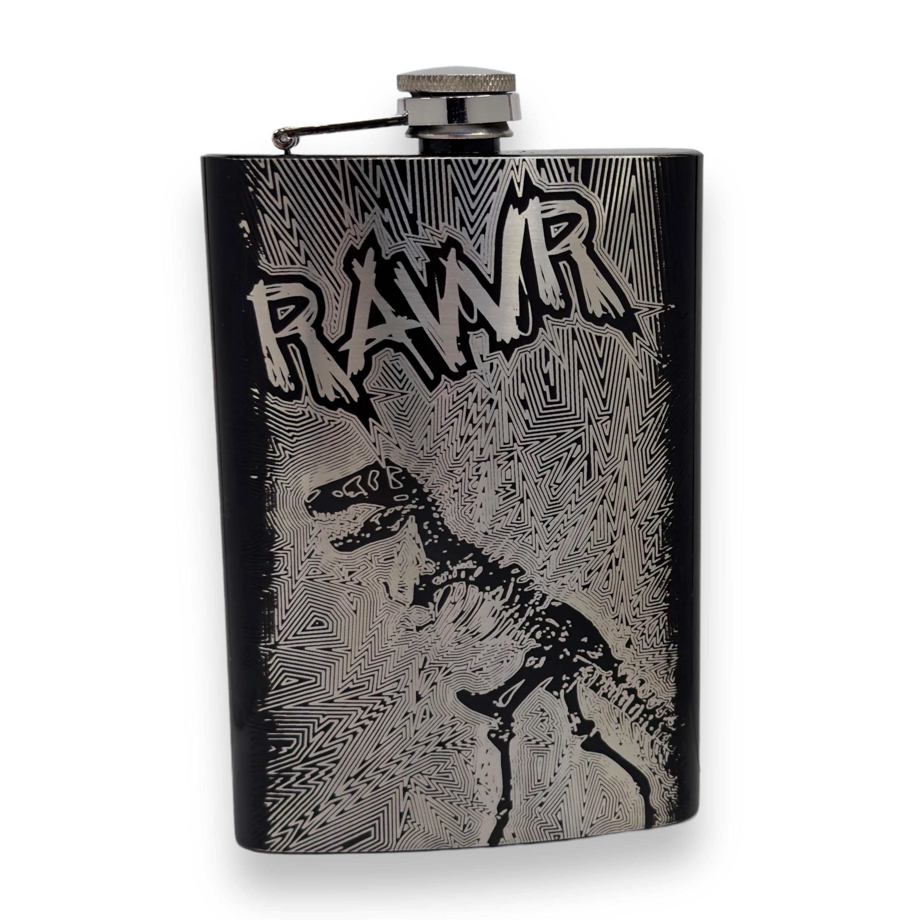 8oz BLACK RAWR Flask Dinosaur T-Rex 8oz BLACK RAWR Flask Dinosaur T-Rex
