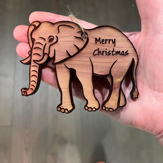 Elephant Merry Christmas - Cedar Ornament Elephant Merry Christmas - Cedar Ornament
