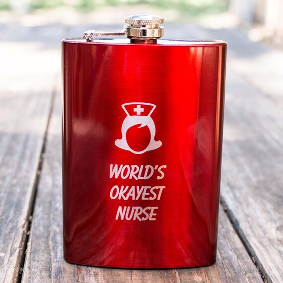 8oz RED World's Okayest Nurse Flask 8oz RED World's Okayest Nurse Flask
