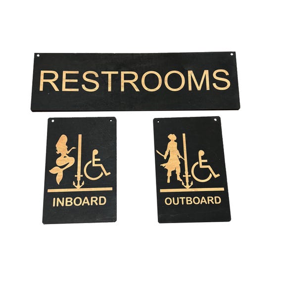 Restrooms Inboard and Outboard signs BLACK Restrooms Inboard and Outboard signs BLACK