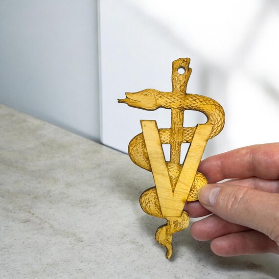 Ornament - Veterinarian Caduceus - Raw Wood 3x5in Ornament - Veterinarian Caduceus - Raw Wood 3x5in