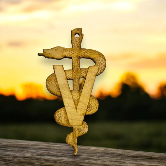 Ornament - Veterinarian Caduceus - Raw Wood 3x5in Ornament - Veterinarian Caduceus - Raw Wood 3x5in