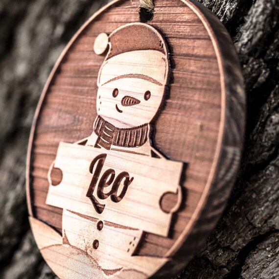 Snowman with Custom Name - Raw Cedar Ornament 3x3in PERSONALIZED Snowman with Custom Name - Raw Cedar Ornament 3x3in PERSONALIZED