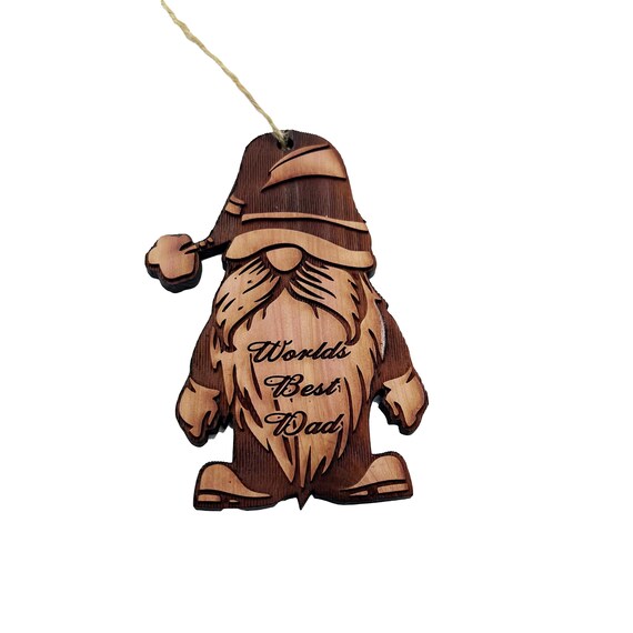 Christmas bearded gnome Worlds Best Dad - Cedar Ornament Christmas bearded gnome Worlds Best Dad - Cedar Ornament