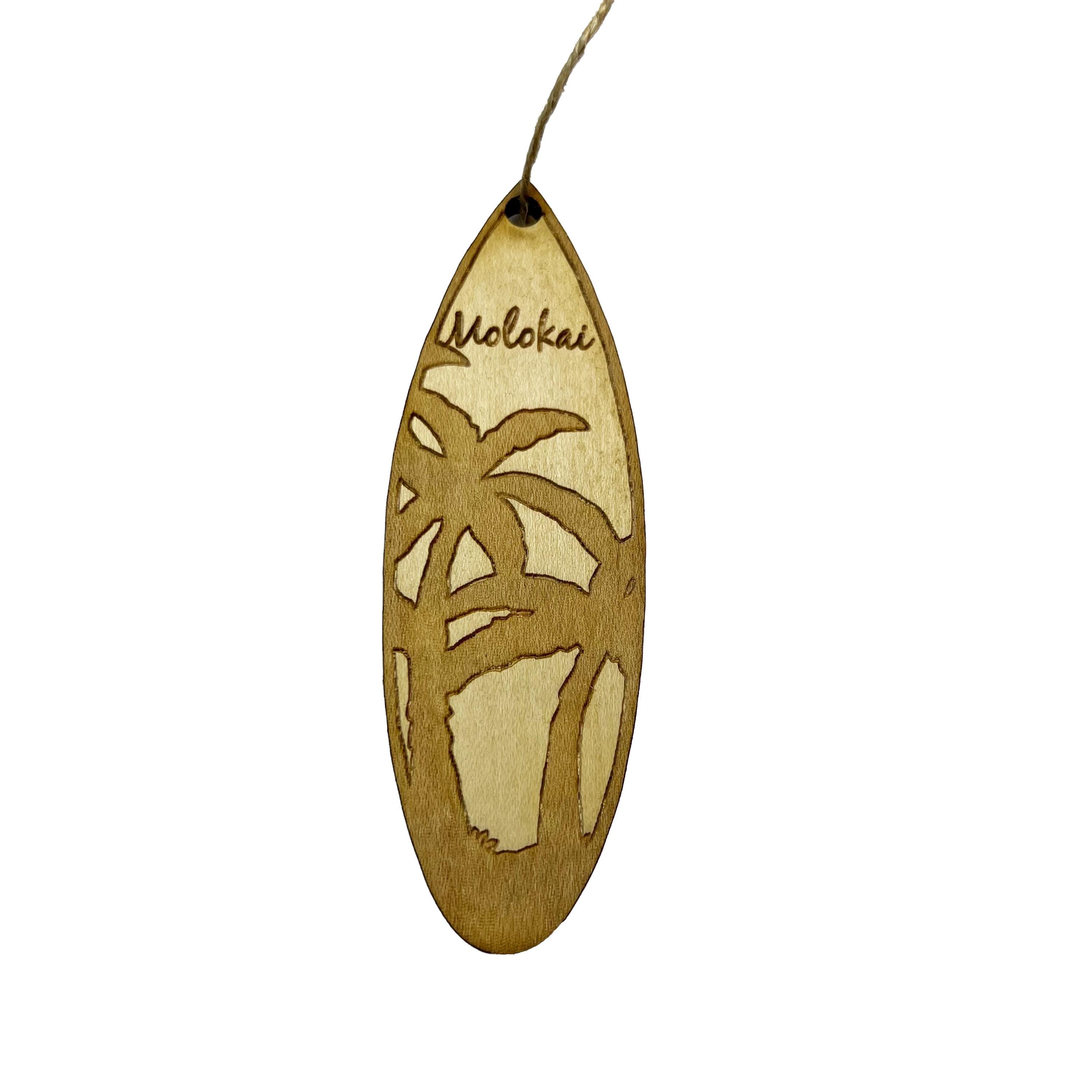 Ornament - Molokai Palm Tree Surfboard - Raw Wood Maple Ornament - Molokai Palm Tree Surfboard - Raw Wood Maple